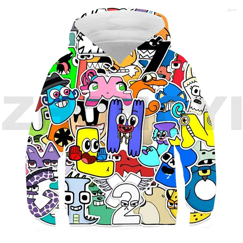 Sweats à capuche pour hommes dessin animé mignon Alphabet Lore Streetwear 3D enfants lettre sweat à capuche anime adolescents fille décontracté imprimé pulls grande taille rue