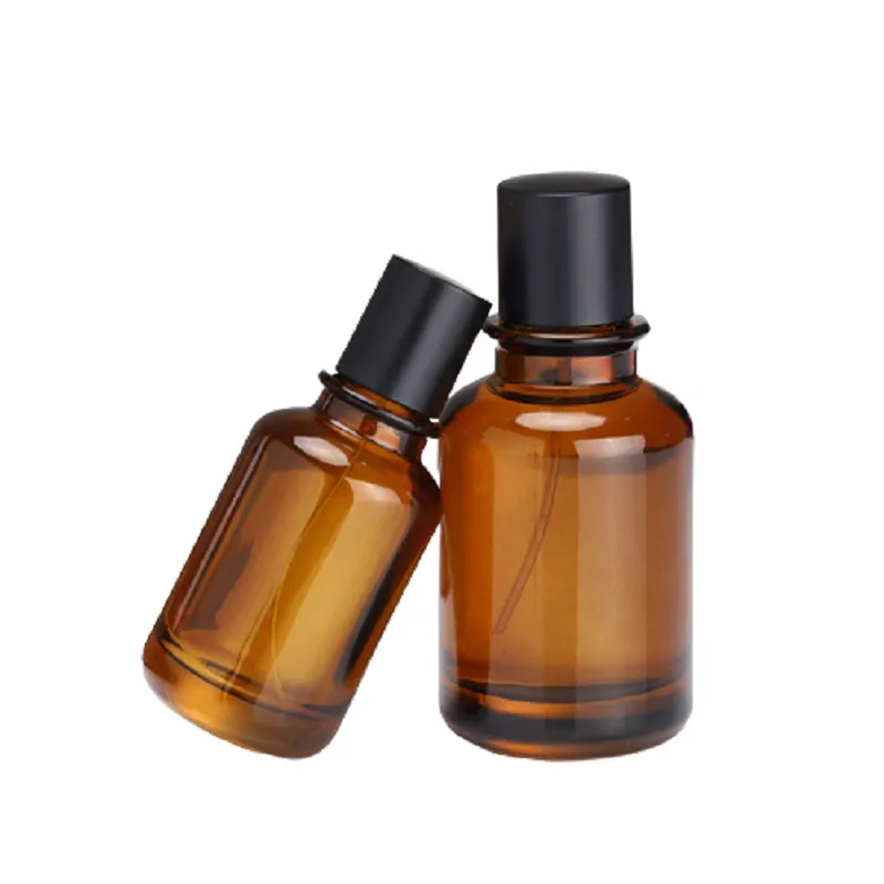 Bottiglia atomizzatore ricaricabile 1oz 2oz 3oz Vuota di lusso con coperchio nero opaco Pompa a crimpare Vetro trasparente marrone Bottiglie di profumo spray nebulizzato 30ml 50ml 100ml