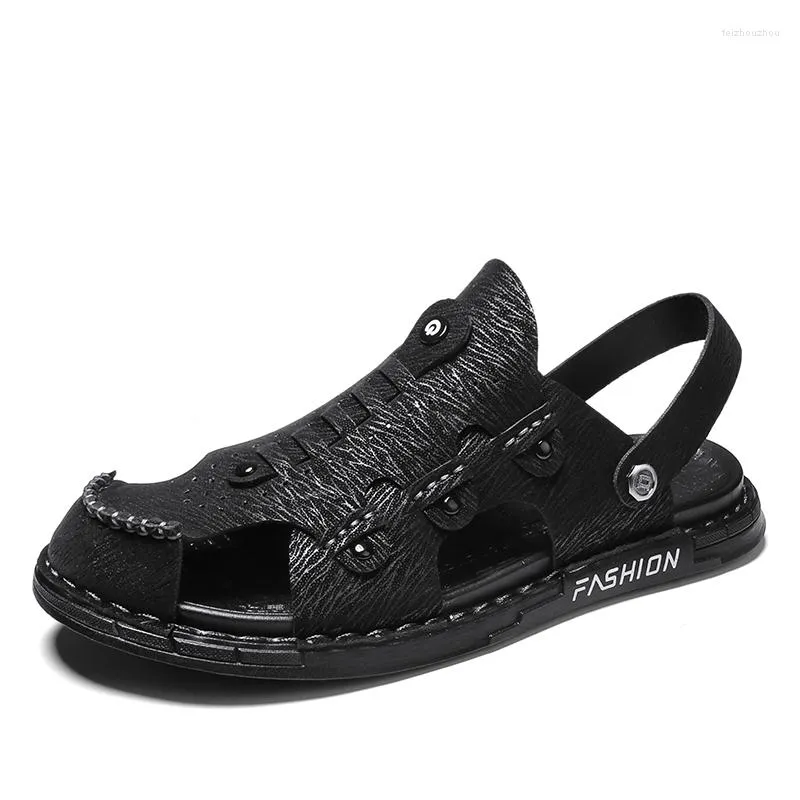 Sandals Leather 272 hommes Designer décontracté d'été respirant chaussures de plage extérieures confortables pantoufles non glissantes