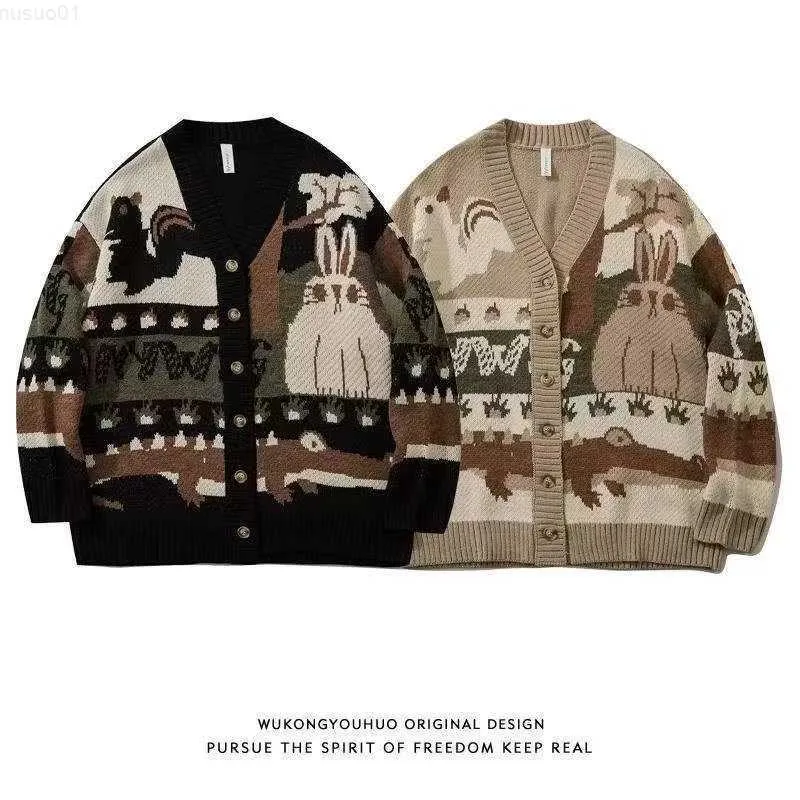 Męskie swetry Vintage Gorgan Wagersed Sweater Nowy japoński harajuku kreskówki Kobiety Kobiety sweter Hip Hop Streetwear Lose dzianiny L230719