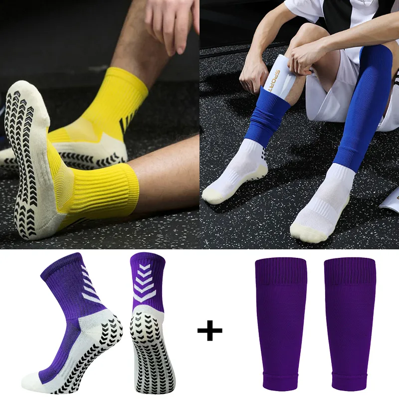 Chaussettes de sport Un ensemble Chaussettes de football antidérapantes Adultes Serviette de sport Élasticité du bas Protège-tibias de football Legging Cover Protection Gear Grip Sock 230719