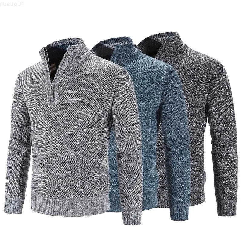 Herrtröjor Vintern Halv Zipper Fleece tjockare tröja Turtleneck varm Pullover -kvalitet Mann Slim Sticked Wool Sweaters för Autumn L230725