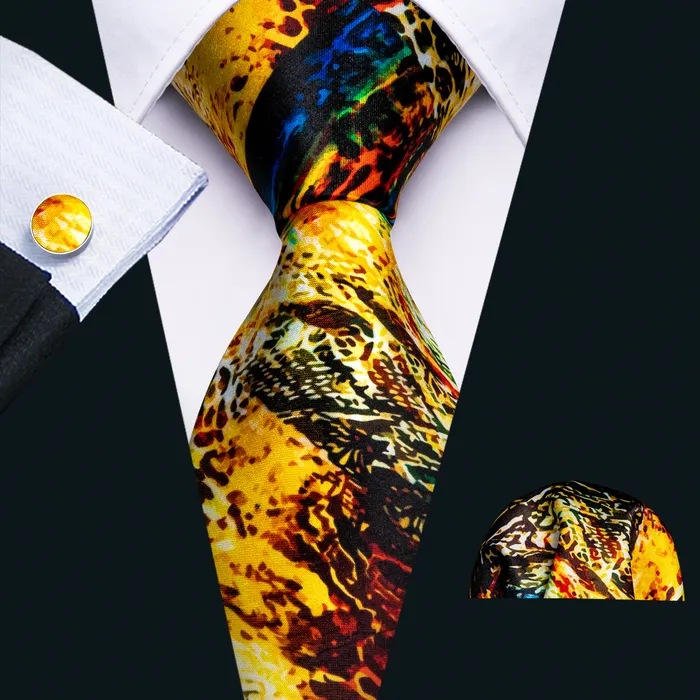 Bow Ties Men Tie Necktie Gravat Handkerchief Cufflinks Set Silk Print Suit Party Business for Fashion Paisley Novelty Adult Gold 230718