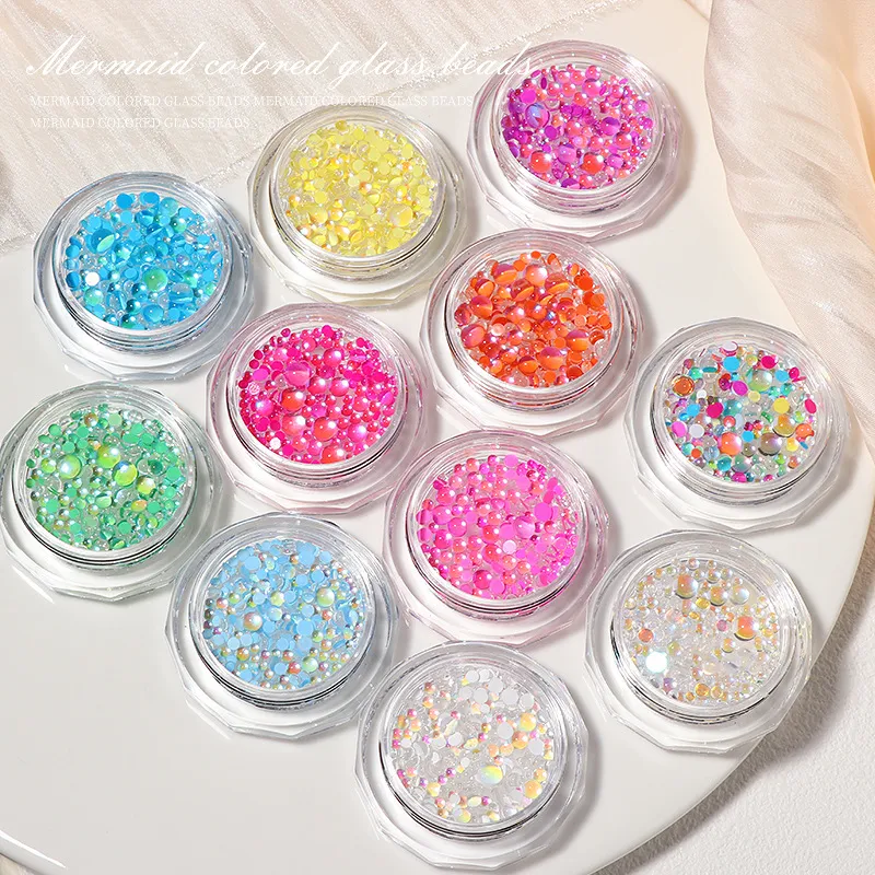 Gemas de unhas de cor doce 3D, strass para arte de unhas, contas de sereia acrílicas, decoração de unhas, acessórios de unhas para roupas, sapatos, joias, decoração