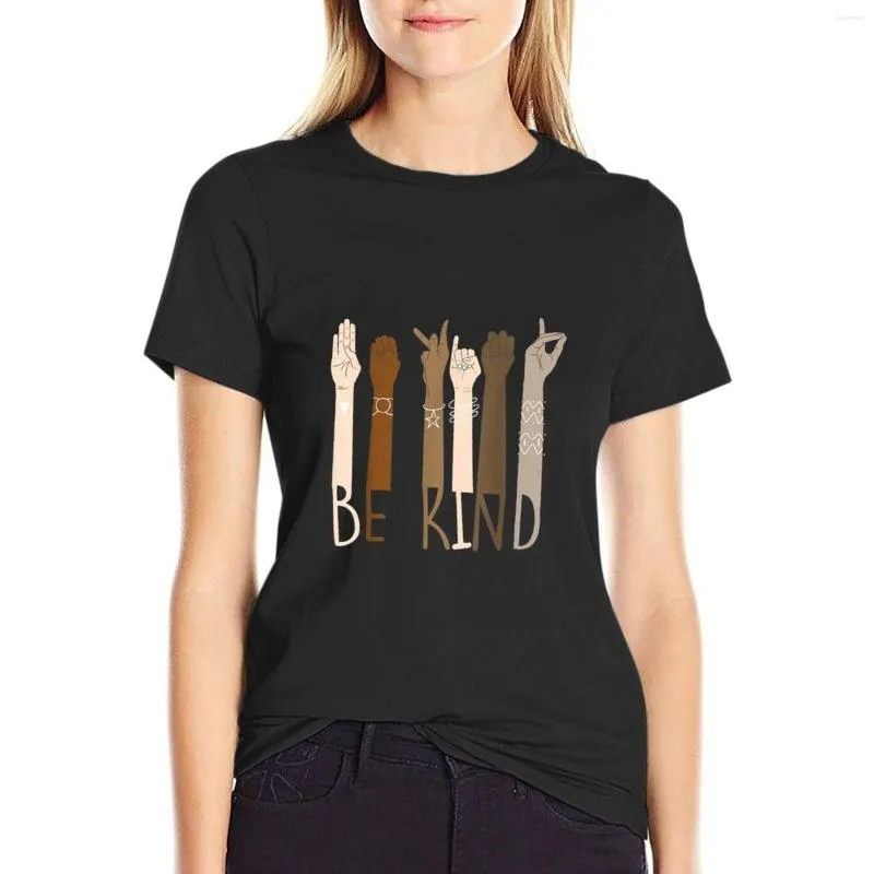 Damespolo's Be Kind Handgebarentaal Leraren Melanine Tolk ASL T-shirt Dameskleding Katoen