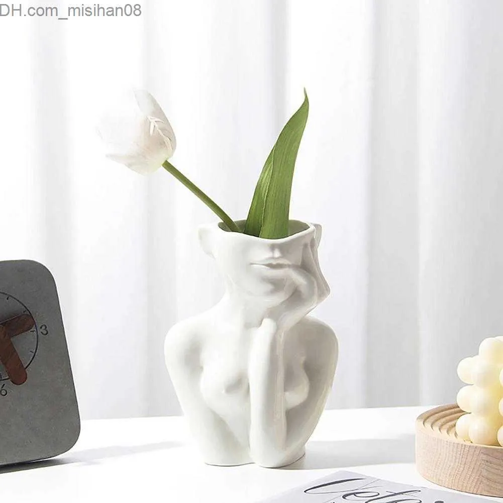 Vases Vases 3 Type Nordic Style Flower Vase Women Body Half Face Flower Pot Vase Ceramic Art Crafts Bedroom Living Room Desktop Decoration 221013 Z230719