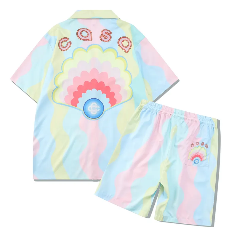 Мужские спортивные костюмы Casablanca Shell Rainbow Dream Men Men Women Shot Set T Shrt Hawaii Beach Style костюм для рубашки хип -хопа пара костюм Casa 230718