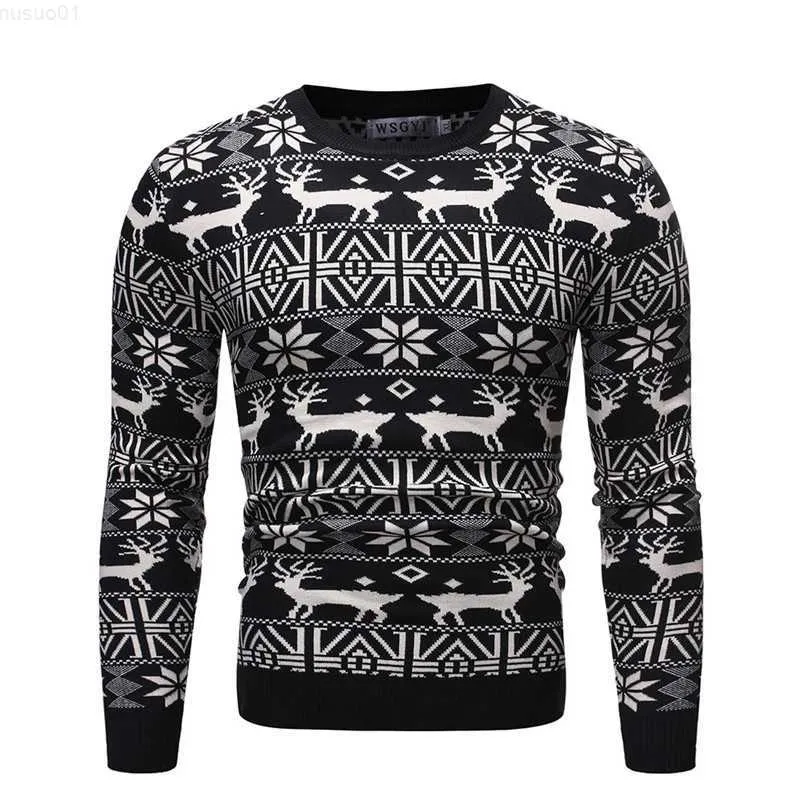 Men's Christmas Sweater: O-Neck Cotton Pullover, Warm Elk Print, Slim Fit,  Long Sleeve, Knitted Casual Autumn Clothes, Ugly Pull Homme