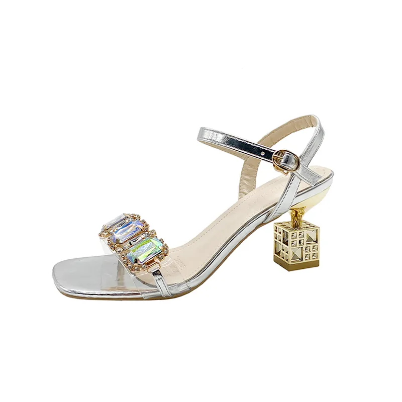 Sandales d'été femmes sandales mode strass talon haut bout ouvert fête femme chaussures argent Sandalias Grace Banquet chaussures Mujer 230719