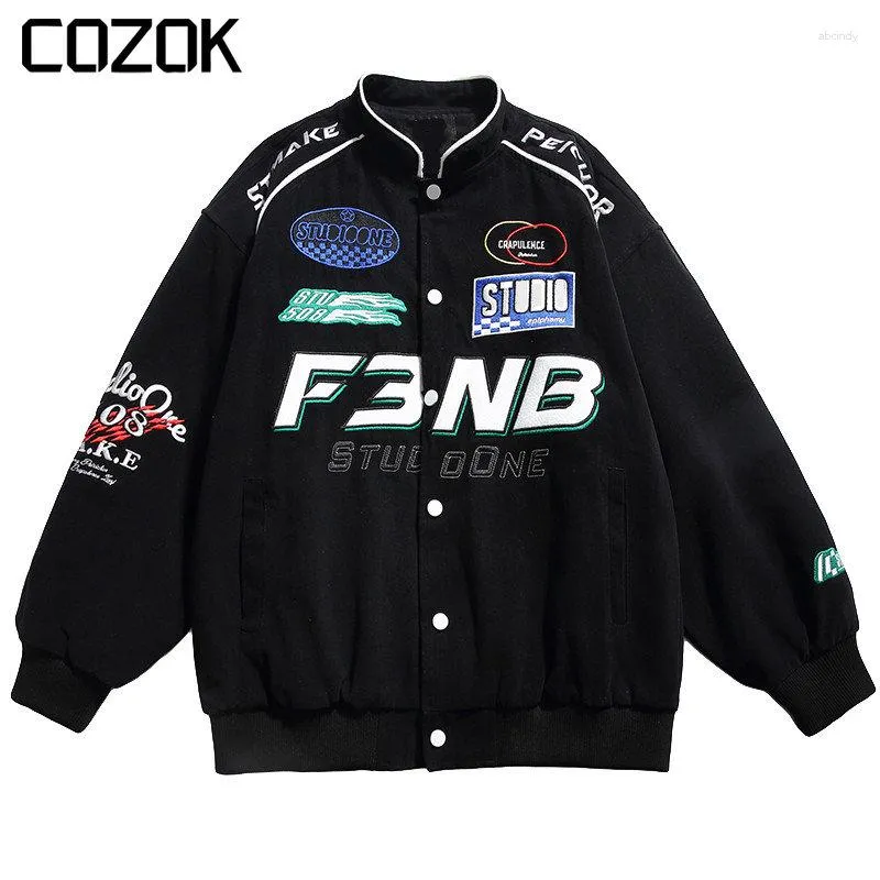 Men's Jackets Unisex American Hip Hop Letter Embroidery Baseball Jacket Men Spring Autumn High Street Bomber Varsity Racing Woman 2023