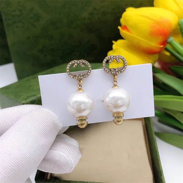 Luxury Stud Double Letter G Designer Brand Ggity örhängen Vintage Brass Crystal Stone Earring Women's Party Jewelry Presentlåda 7562288
