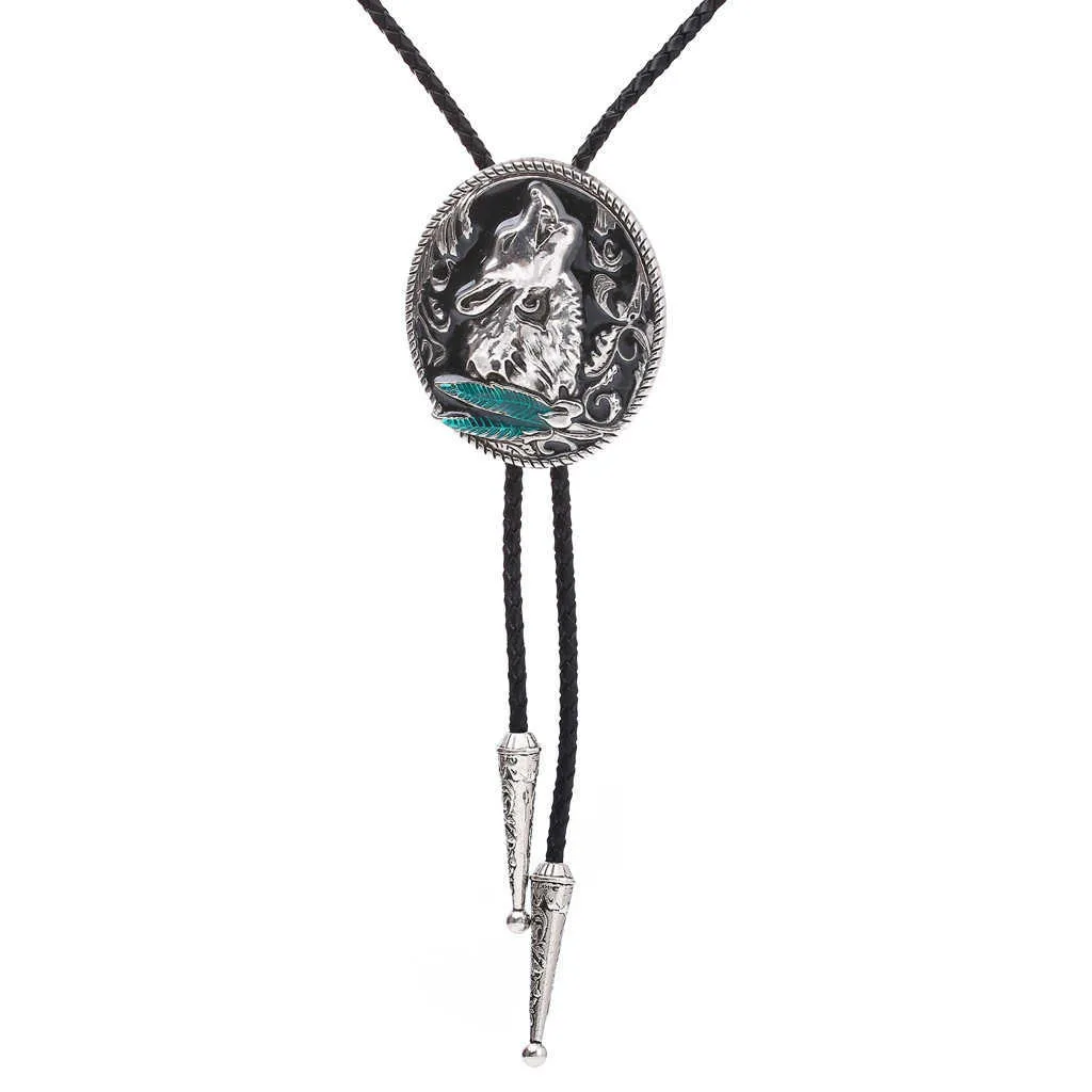 Bolo Ties Sies New American Western Cowboy Wolf Head Bolo Tie Summer Shirt Bolo Tie Clip HKD230719