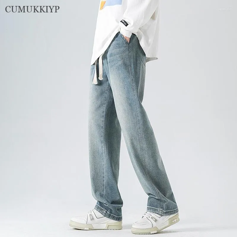 Mäns jeans cumukkiyp y2k baggy sommar vintage dragstring byxor streetwear koreansk mode casual stright denim pannor