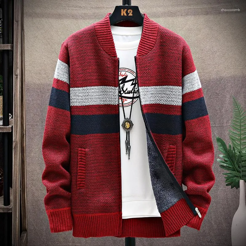 Men's Sweaters 2023 Autumn Korean O-Neck With Thick And Velvet Cardigan Knitted Sweatercoats Patchwork Jacket Male M-3XL