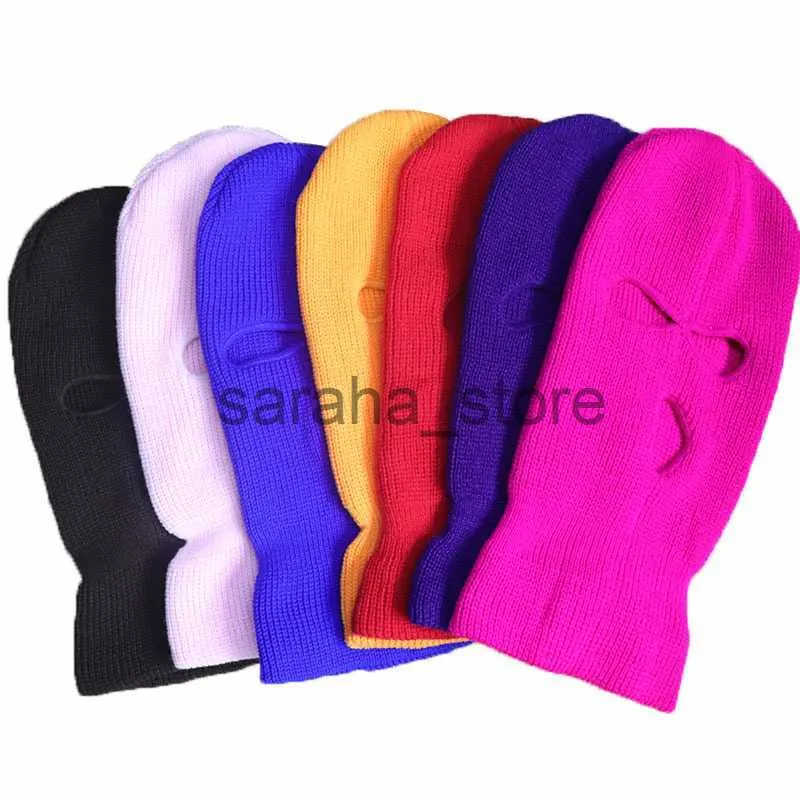 Beanie/Skull Caps New Three-hole knitted Hat Men Women Anti-terrorist Headgear Robber Hats Baotou Outdoor Face Mask Warm Hood C6142 J230719