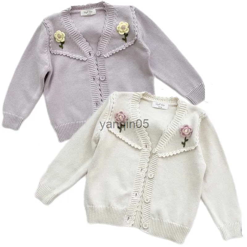 Trui Meisjes Bloemen Gebreide Truien Herfst Peuter Vesten Gebreide Borduren Katoenen Kleding Baby Kids Uitloper Jas Trui Tops HKD230719