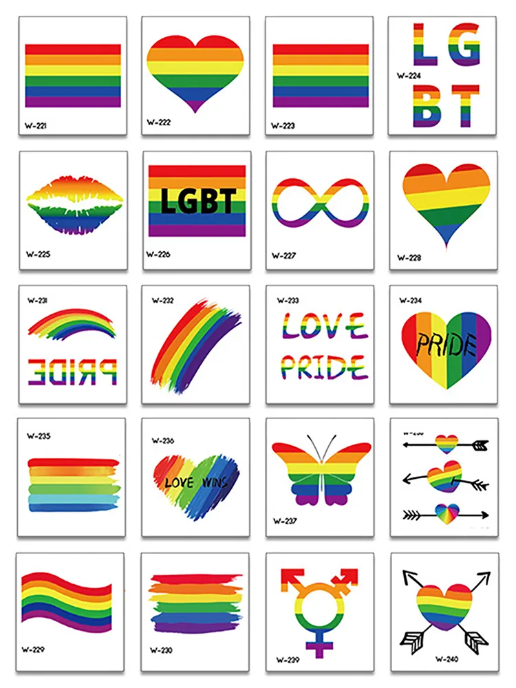 10/20Pcs Temporary Tattoo Sticker Gay Waterproof Fake Tattoo Set LGBT Rainbow Flag Face Cosmetic Leg Arm Body Art For Men Women