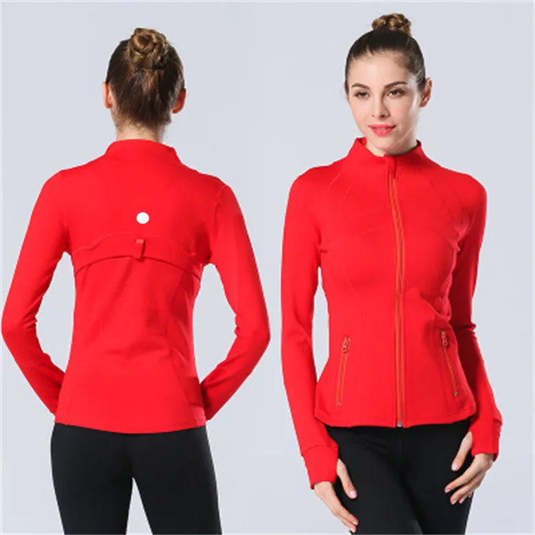 lu Womens Yoga Jacket Long Sleeves Outfit Solid Color Back Zipper Gym Jackets Shaping Waist Tight Fitness Outfit Sportswear For Lady ll6198