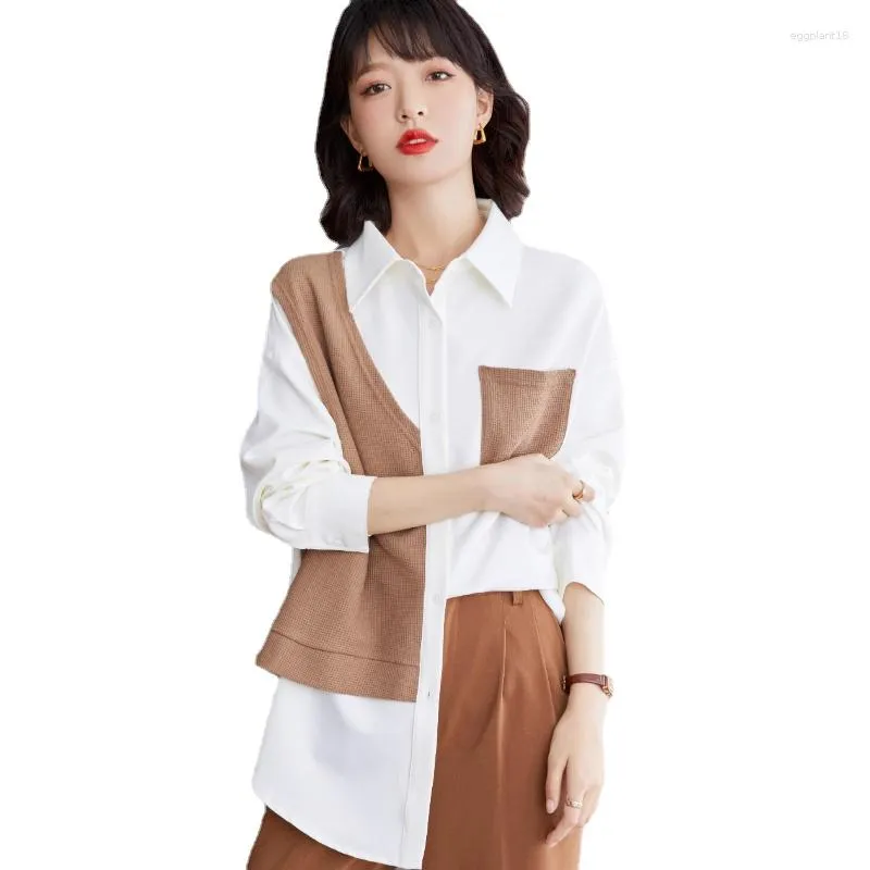 여자 블라우스 패션 패션 고품질 한국 셔츠 통근 방출 긴 슬리브 패널 큰 크기 느슨한 여성 탑