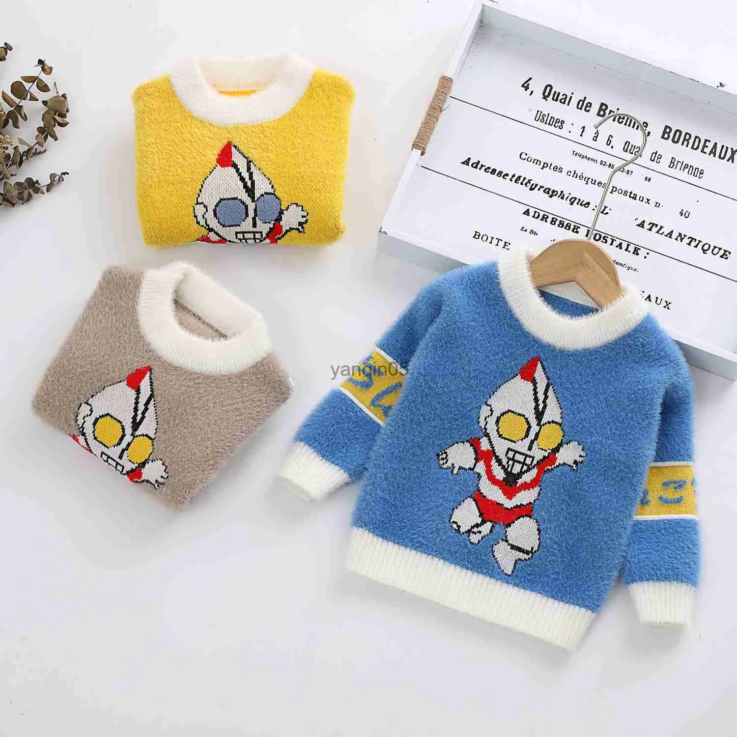 Pullover nya barn mink tröja höst och vinter pojkar pullover tröjor tecknad ultraman mönster julklapp till barn 0-7t kläder hkd230719