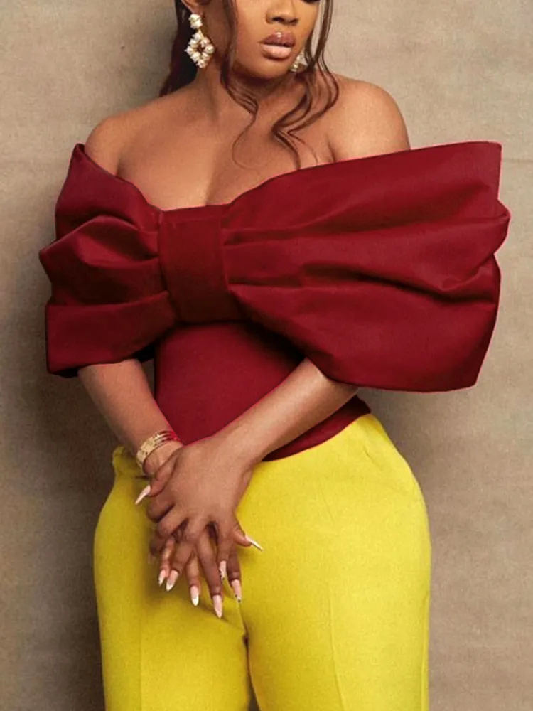 Camiseta De Mujer Mujer Crop Tops Rojos Camisas Blusa Sexy Fuera Del Hombro Fiesta Big Bowtie Backless Event Evening Clubwear Christmas Night Out Bluas 230718 De 9 77 DHgate