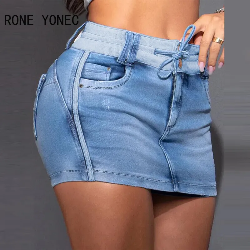 Jean pour femme avec poche à cordon de serrage, coupe droite, jupe en jean, short 230718