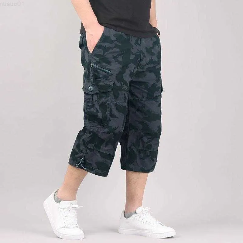 Men's Shorts Men's Military Long Length Cargo Shorts Summer Casual Cotton Capri Pants Hot Breeches Plus Size 5XL Multi-Pocket Tactical Shorts L230719