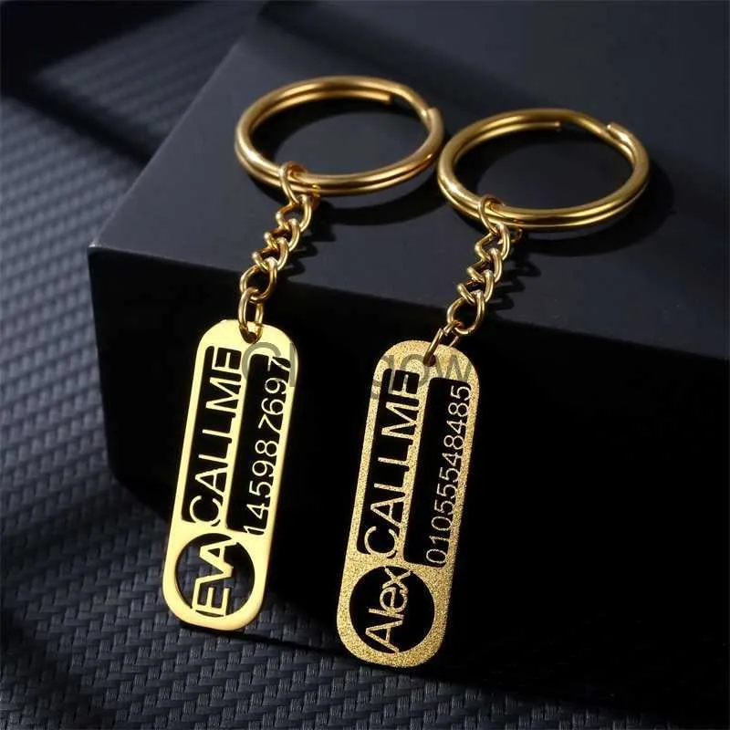 Bilnyckel Anpassad nyckelring för bil Frostat Namn Datum Rostfritt stål Personlig present Antilost Keyring Key Chain Ring Drop Shipping X0718