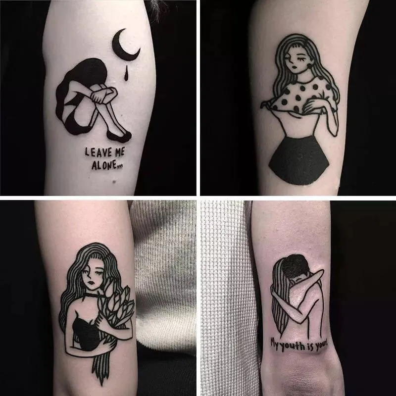 100 pçs Tatuagens Temporárias Mãos Traseiras Adesivos de Tatuagens Falsas Série Preta Tatuagem Feminina Braço Pé Tatuagem À Prova D' Água