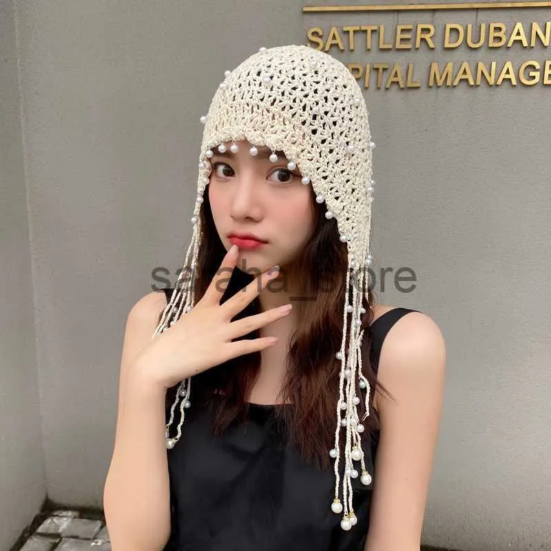 Beanie / Skull Caps New Winter Women Hat All Seasons Knitted Beanie Hat Lady Crochet Pearl Skullies Gorros Vintage Mujer Borlas Gorros para mujeres J230719