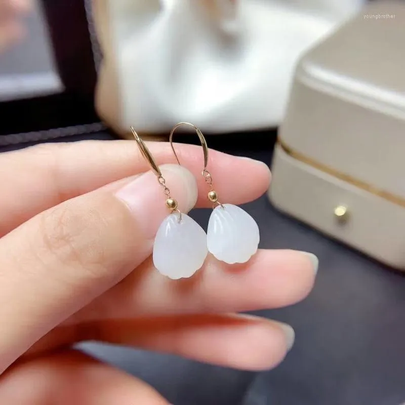 Dangle Earrings SHILOVEM 18k Yellow Gold Real Natural White Jasper Drop Earring Fine Jewelry Women Wedding Gift 13mm Me1313556hby