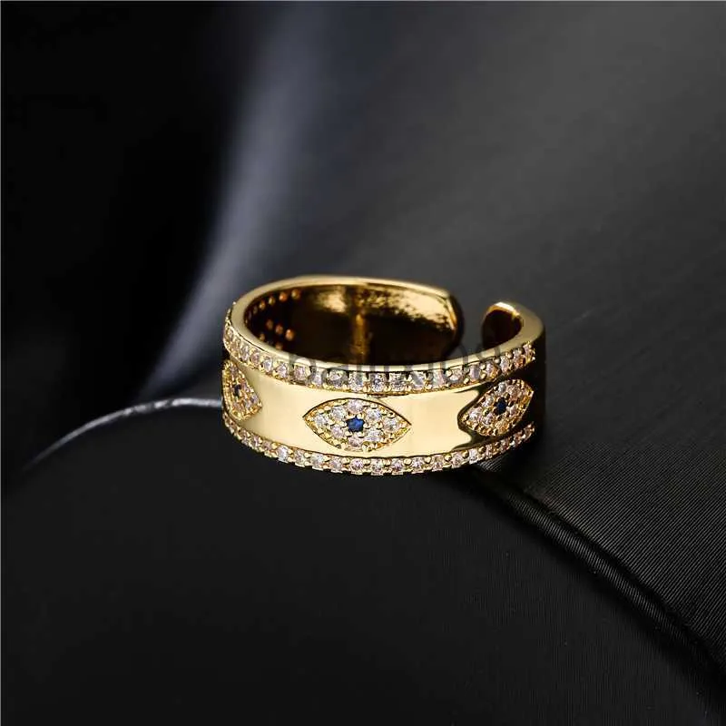 Anéis de banda NEWBUY 2023 Fashion Gold Color Cobre Wedding Jewelry AAA CZ Evil Eye Design Open Ring For Women Girl Engagement Gift J230719