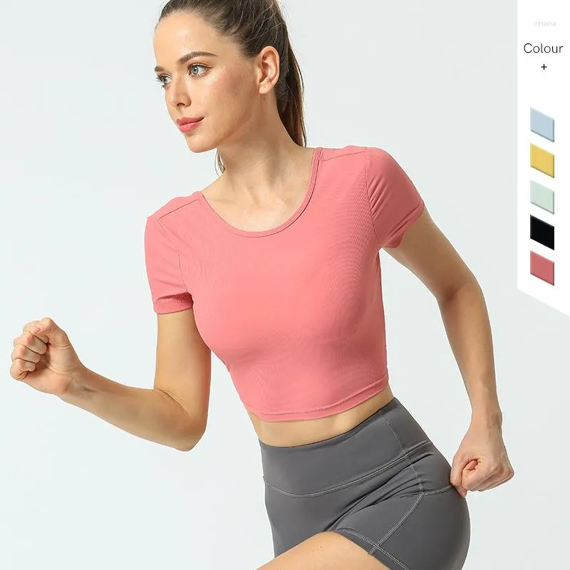 Aktif Gömlek Çıplak Hisset Güzellik Sıkı Sıkı Yoga Kısa Kollu Üstler Göğüs Pedleri Yüksek Yiyen Fitness Gym Panon Women Sport T-Shirt