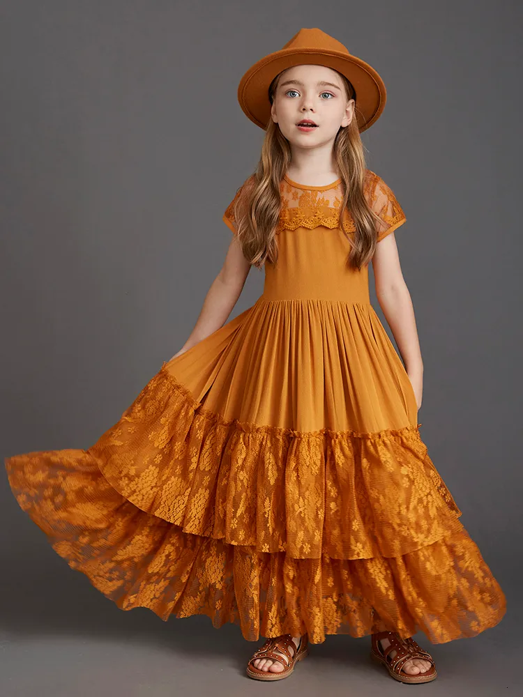 Vestidos de niña Princesa Niña de manga corta de encaje Vestido de piso largo Flor de bebé Boda Fiesta de Navidad Chaleco Ropa para niños 230718