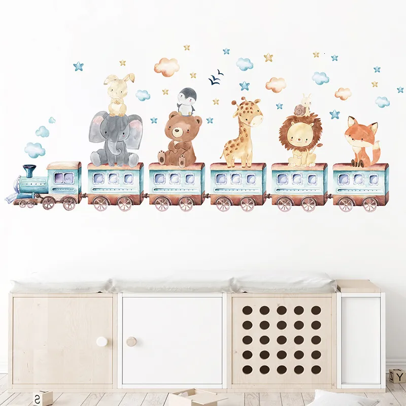 Stickers Muraux Chambre de Bébé Stickers Muraux Dessin Animé Animal Train Éléphant Girafe Stickers Muraux pour Chambre d'enfant Chambre d'enfant Chambre Stickers Wallpapper 230718