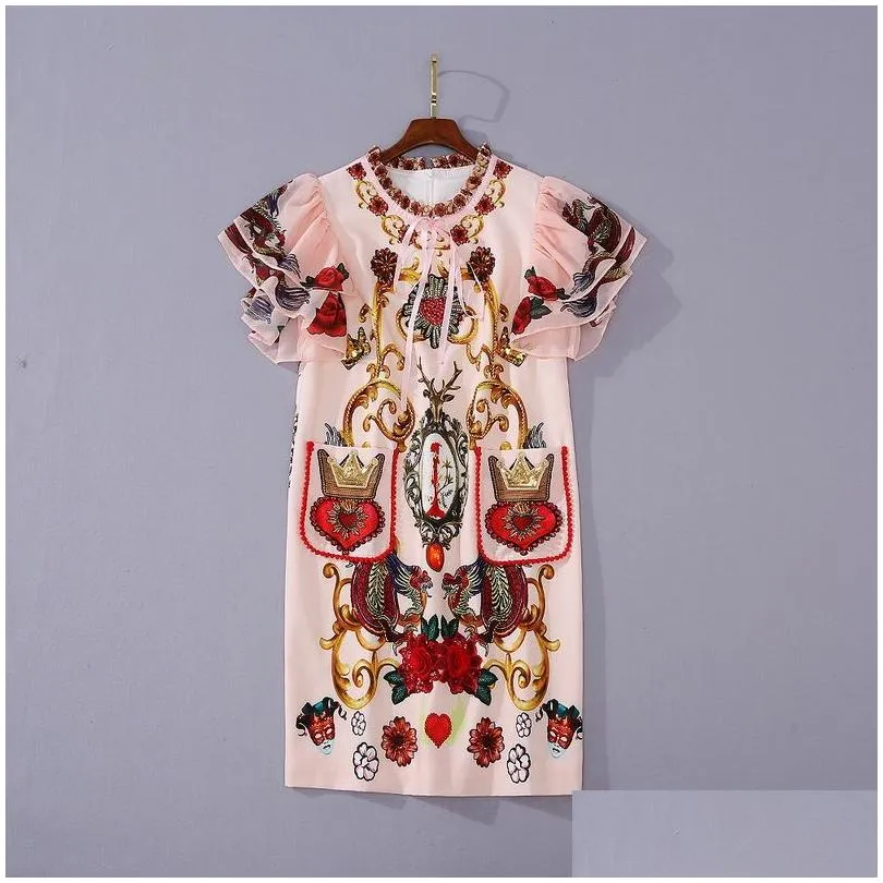 Basic Casual Dresses European And American Womens Wear Summer New Style Short-Sleeved Print Fashionable Embroidered Beaded Dress D Dh6Er