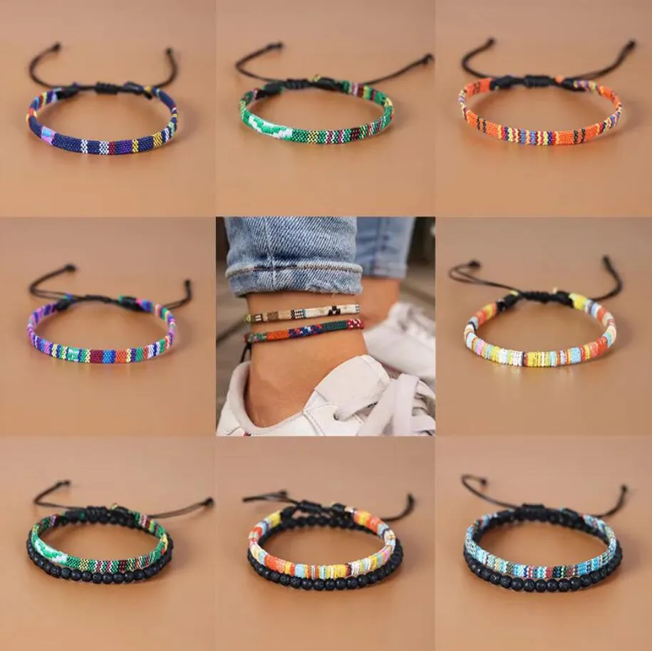 Boho-Freundschaftsarmband, farbenfrohe Armbänder, Fußkettchen, mexikanisch geflochten, handgewebt, für Kinder, Freunde, Party, Sommer, Strand, Hippie