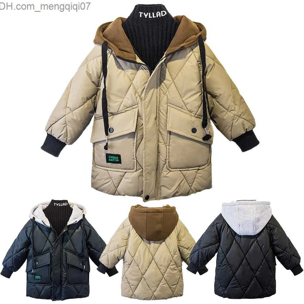 Piumino 2-14Y Cappotto da ragazzo moda coreana Cappotto invernale per bambini Giacca nera cachi Giacca termica spessa Felpa con cappuccio per bambini Z230719