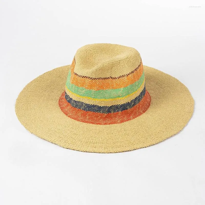 Chapéus de aba larga chapéu de palha feminino panamá verão sol praia acessório proteção uv respirável boné para férias luxo