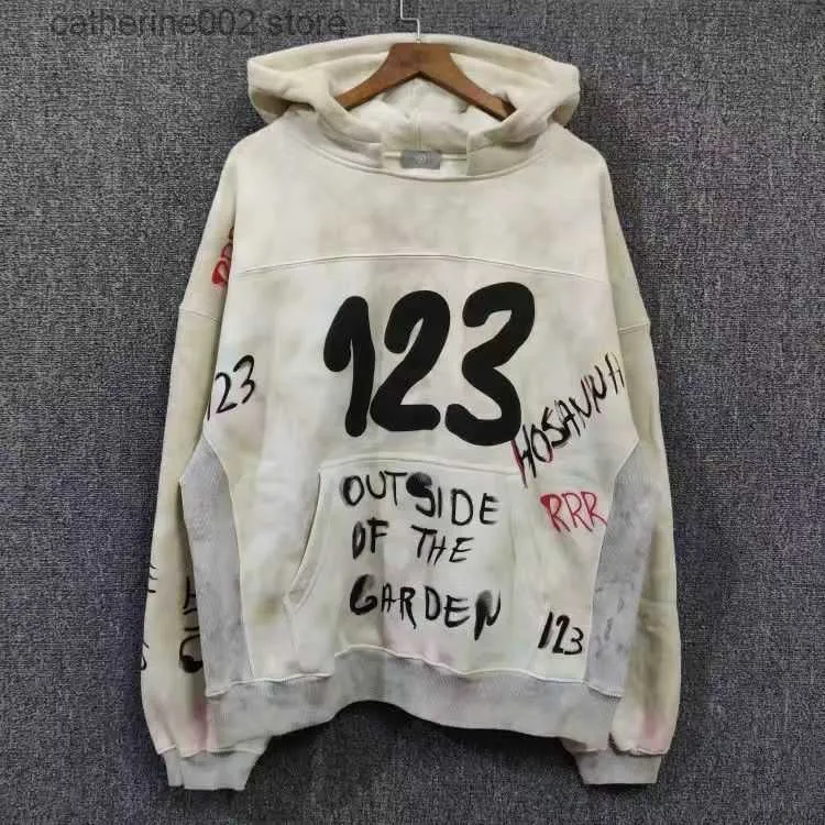 Heren Hoodies Sweatshirts RRR123 Hoodie Mannen Vrouwen Hoge Kwaliteit Casual Zware Stof Pullover Patchwork Tie Dye Vintage hiphop streetwear T230719