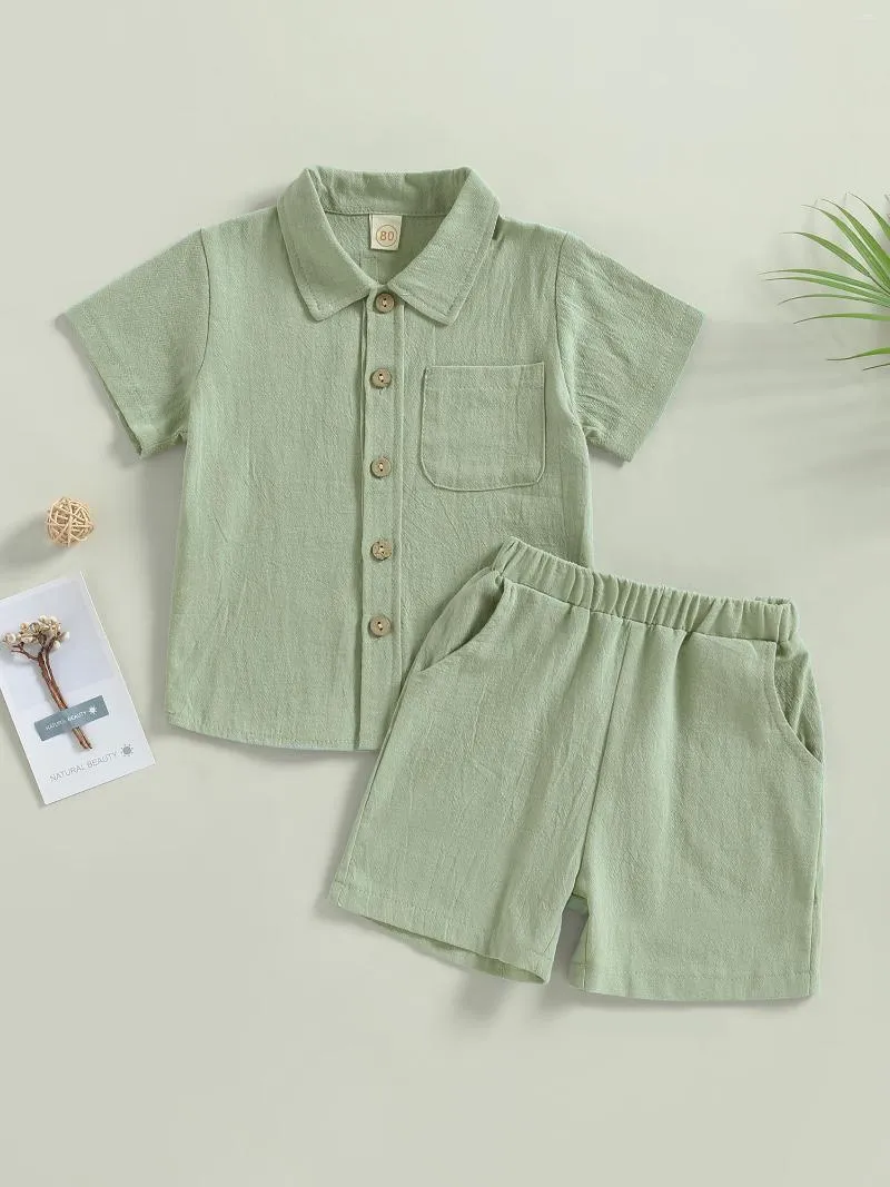 Set di abbigliamento Set di abiti estivi da neonato adorabile Elegante t-shirt con chiusura a bottoni a maniche corte con pantaloncini elastici - Bambino perfetto