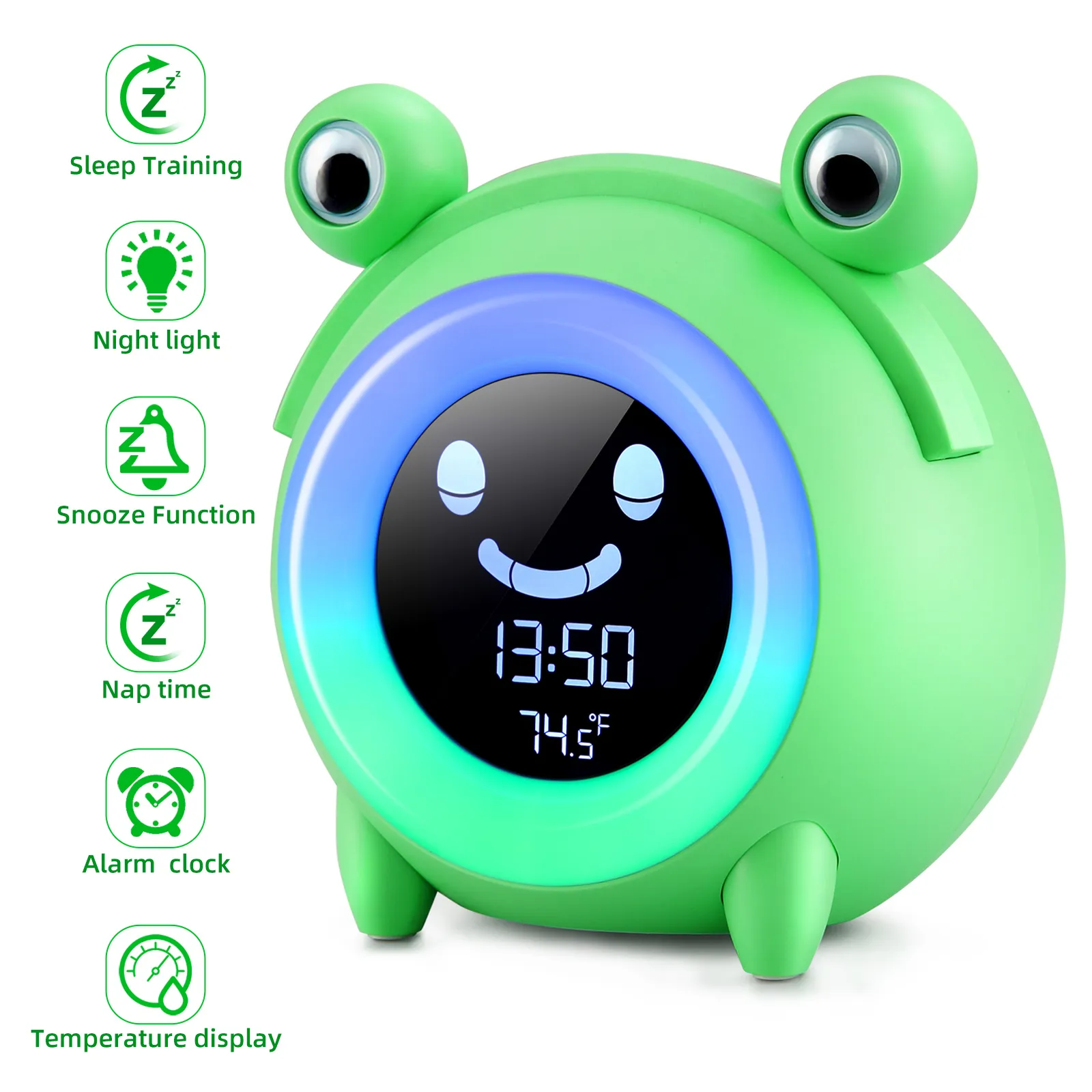 Desk Table Clocks Cute Animal Child Alarm Clock Sleep Trainer Digital Wake Up Colorful Night Light Snooze Temperature NAP Timer Kid Alarm Clock 230718