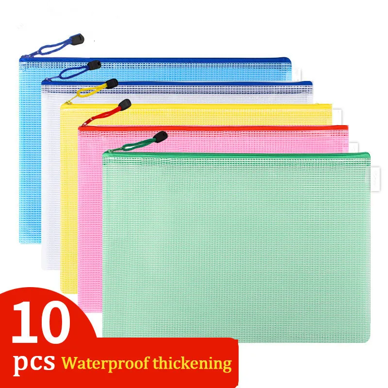 Składanie materiałów 10PCS A4/A5/A6 Mesh Zipper Worka Dokument Wodoodporne Foldery plików zip School Office Dostawy Ołówek Torba do przechowywania obudowy 230719