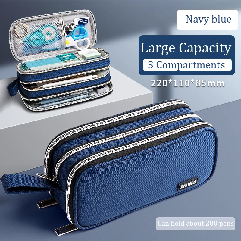 Pencil Bags 3 Compartment Large Capacity School Pencil Case Pen Bag Student Pencil Cases Cosmetic Bag Stationary Organize Office Supply 230719