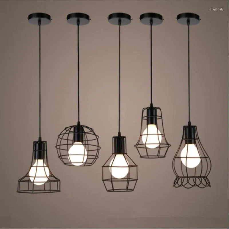 Ceiling Lights Black Iron LED LightVintage Industrial Pendant E27 Bulbs Lamp Restaurant Bar Home Dining Room Light