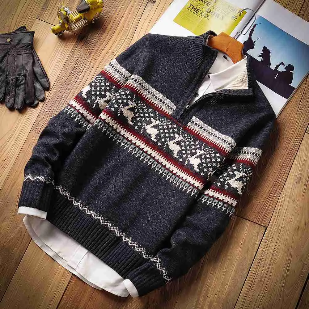 Mens Sweaters Men Autumn New Casual Jacquard Warm Half Zip Christmas Sweater Cardigan Jacket Men Winter Vintage Mock Neck Sweater Pullover Men L230719 From 11 66 DHgate