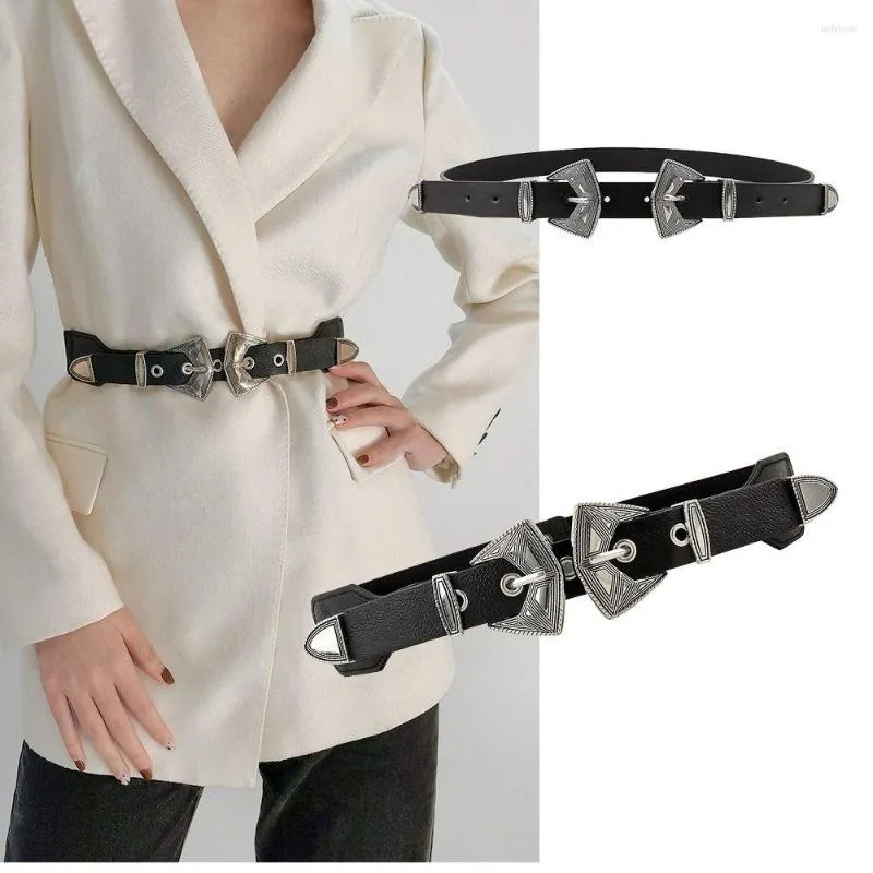 Ceintures Punk mode Double boucle ceinture pour femmes en cuir PU taille dames Style coréen ceinture décorative Jeans manteau