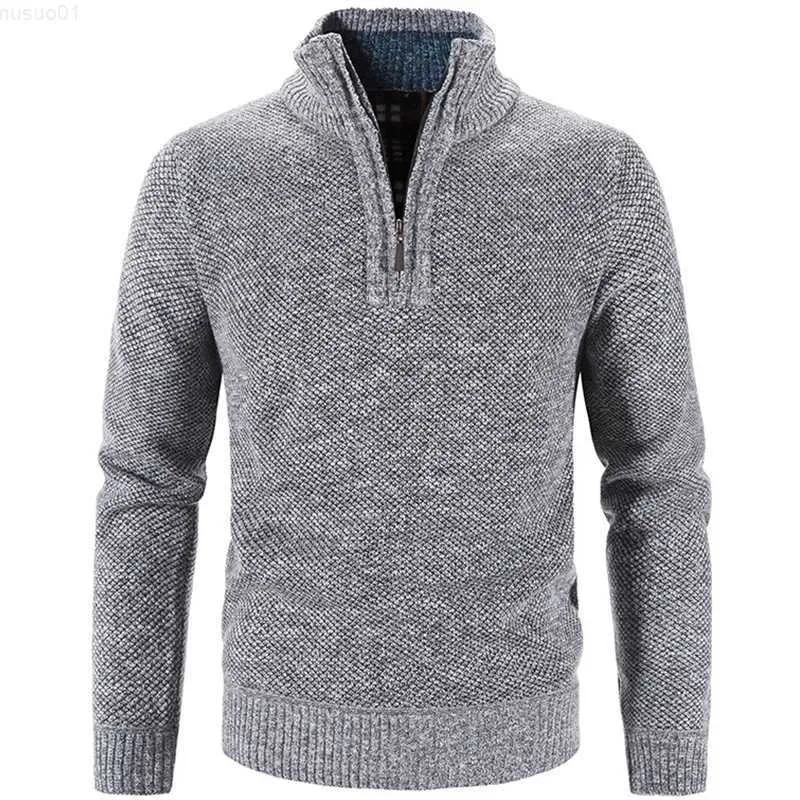メンズセーター冬のメンズフリース厚いセーターハーフジッパータートルネックウォームプルオーバー品質スプリングL230719のスリムニットウールセーター