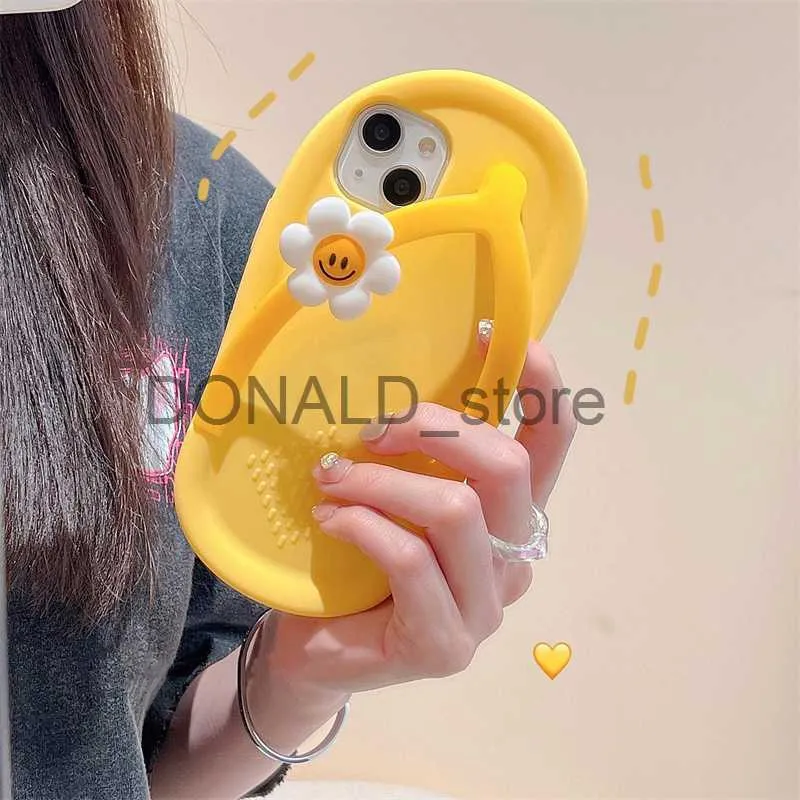 Obudowy telefonu komórkowego Korea Śliczne kwiat Flip-Flops Soft silikonowy telefon na iPhone 14 13 12 11 Pro Max XR XS X 6 7 8 Plus Ochronne tylne okładkę J230719