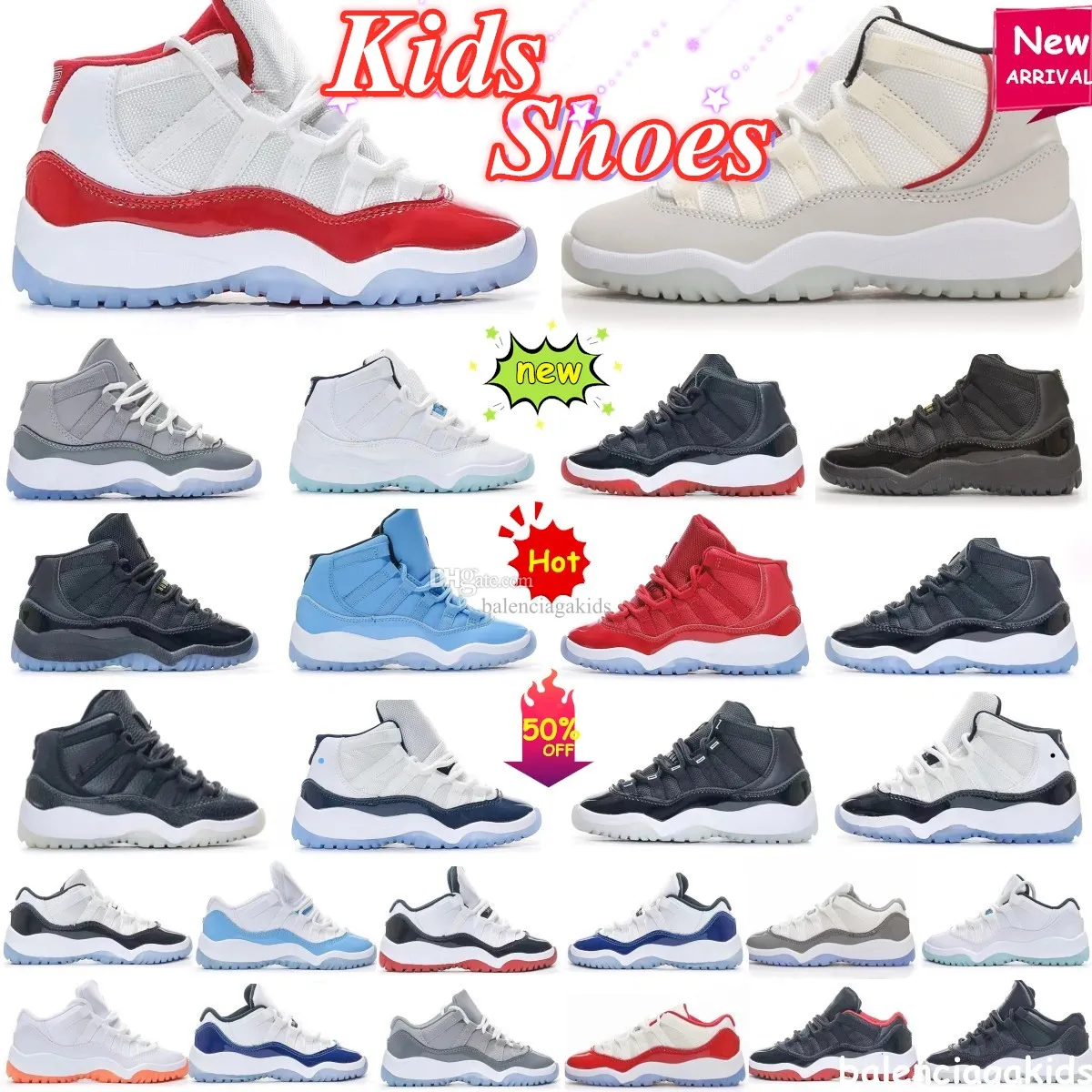 Cherry 11s XI Children Kids shoes 11 boys basketball Jumpman shoe DMP Bred Cool Grey black sneaker Chicago designer military trainers baby youth toddlers infants